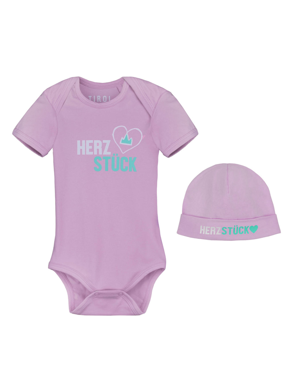 Baby Body Herzstück in Flieder mit Beanie 