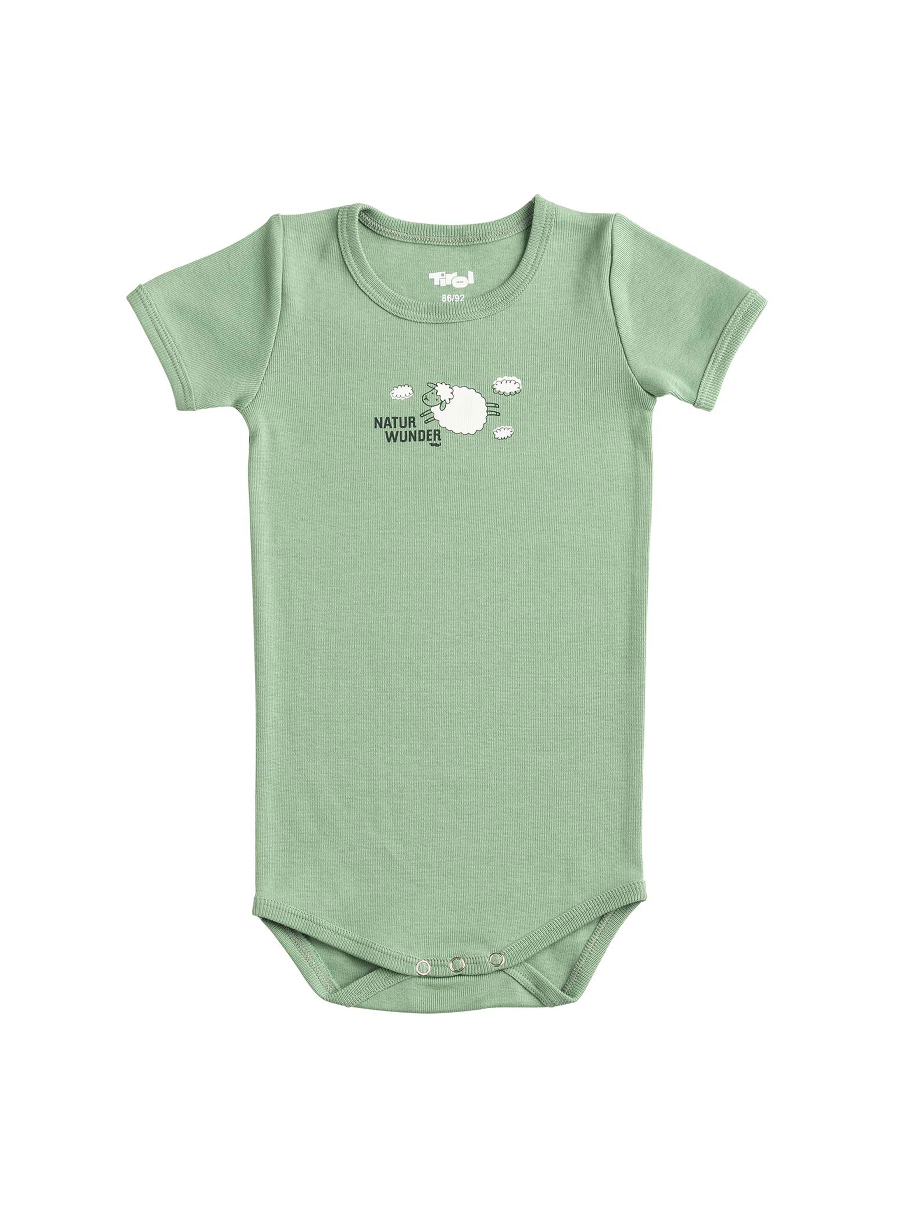 Baby Body Kurzarm "Naturwunder" mit Schäfchen-Print in Hellgrün