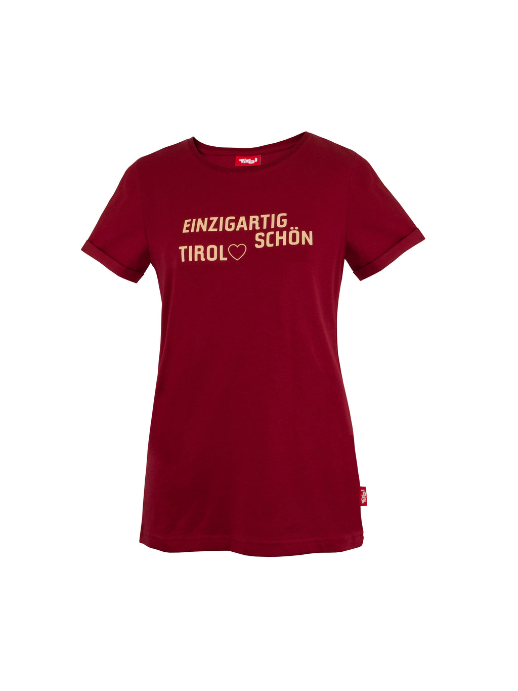 Damen T Shirt Einzigartig schön Tirol in der Farbe ziegelrot aus Bio Baumwolle