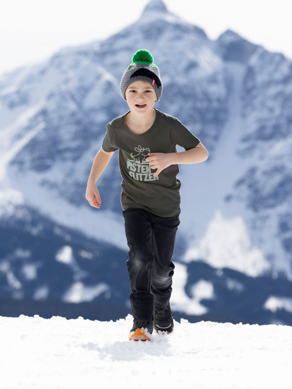 Tirol Statement T-Shirt für Kinder "Pistenflitzer" in Anthrazit