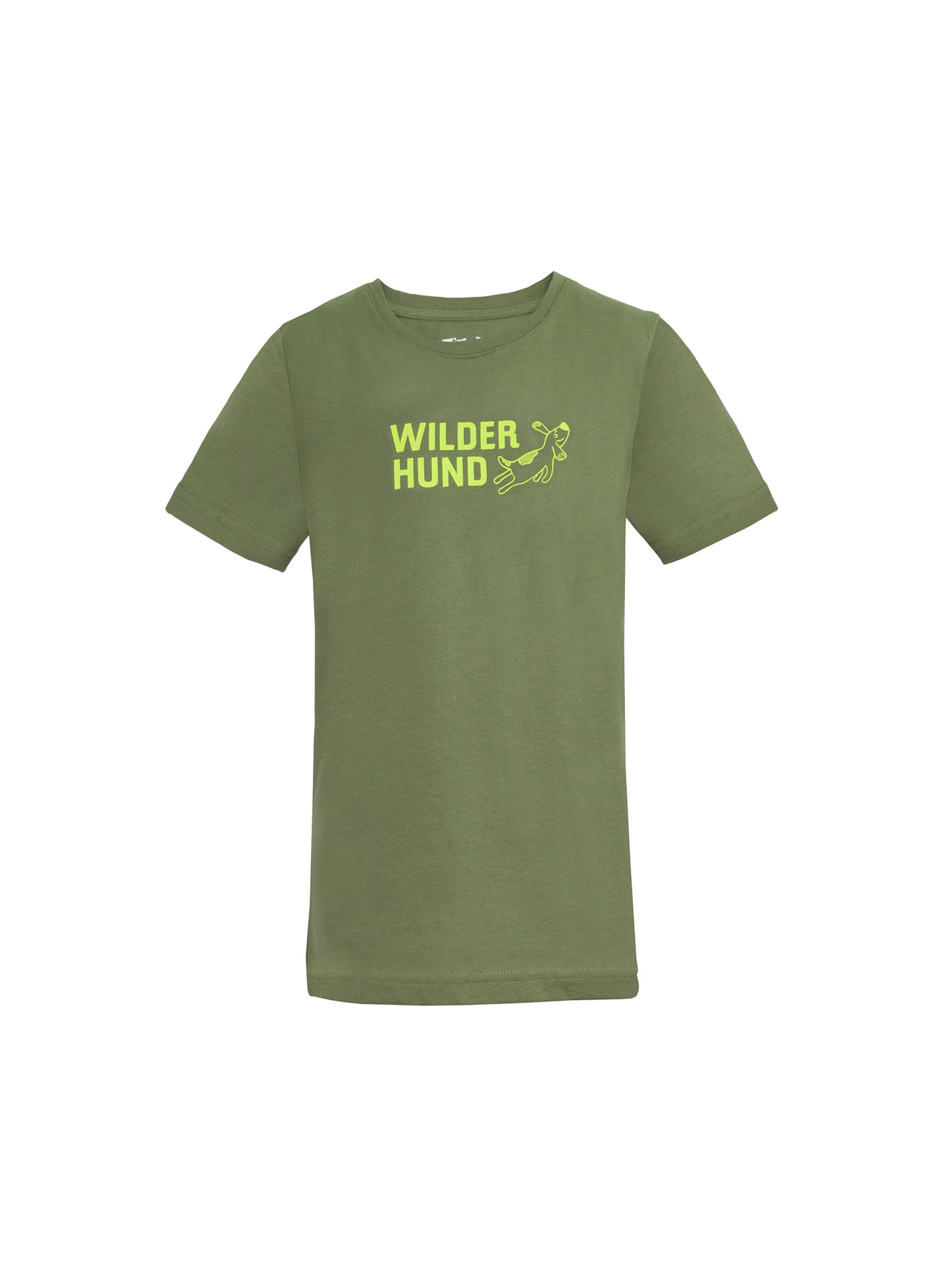 Kinder T Shirt wilder Hund in Oliv aus Bio Baumwolle