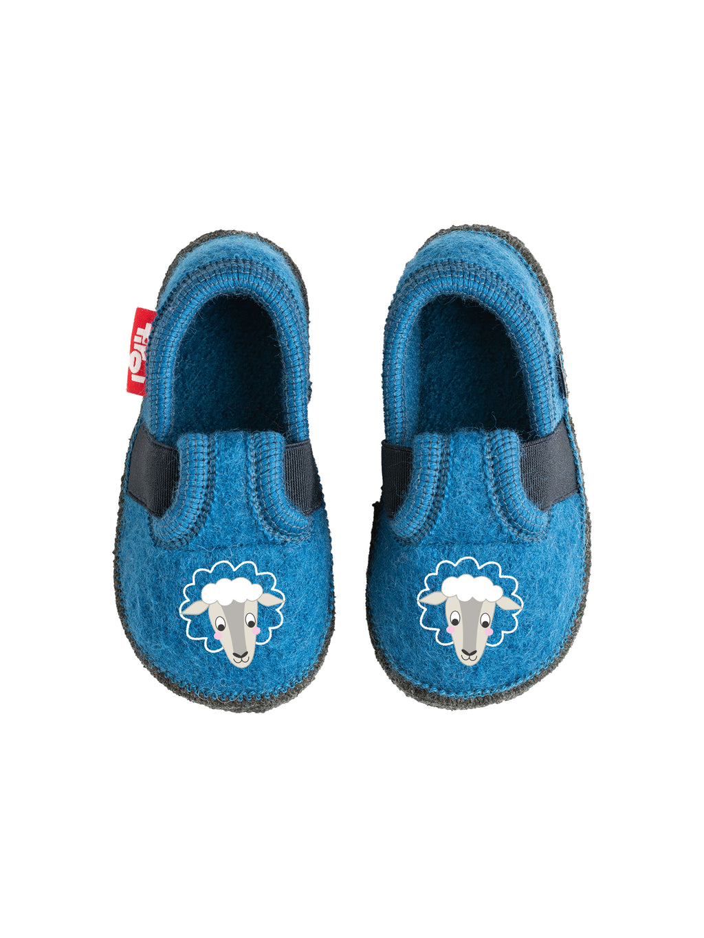 Kinderpatschen "Schaf" in Blau mit süßer Schaf-Stickerei