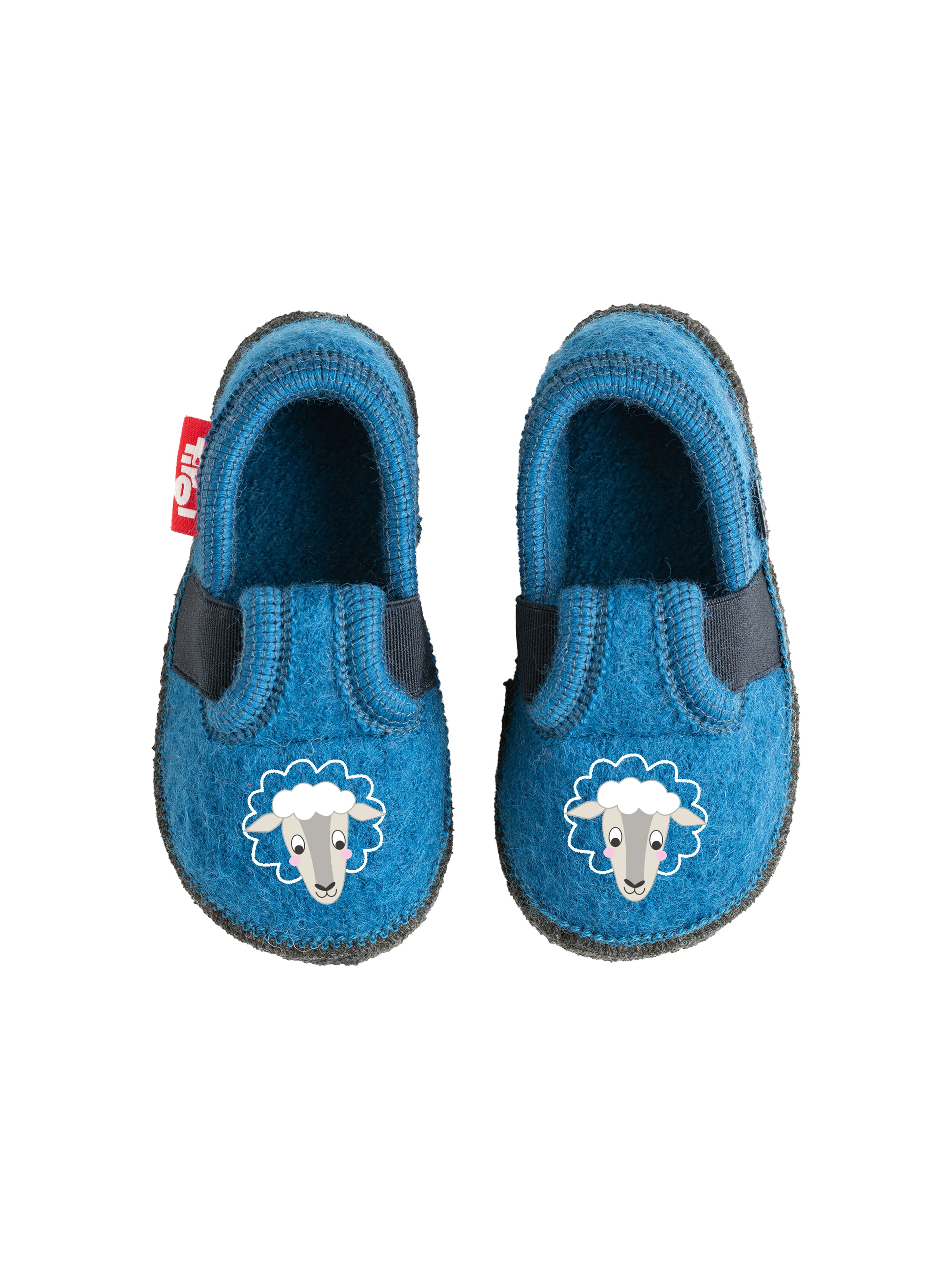 Kinderpatschen "Schaf" in Blau mit süßer Schaf-Stickerei