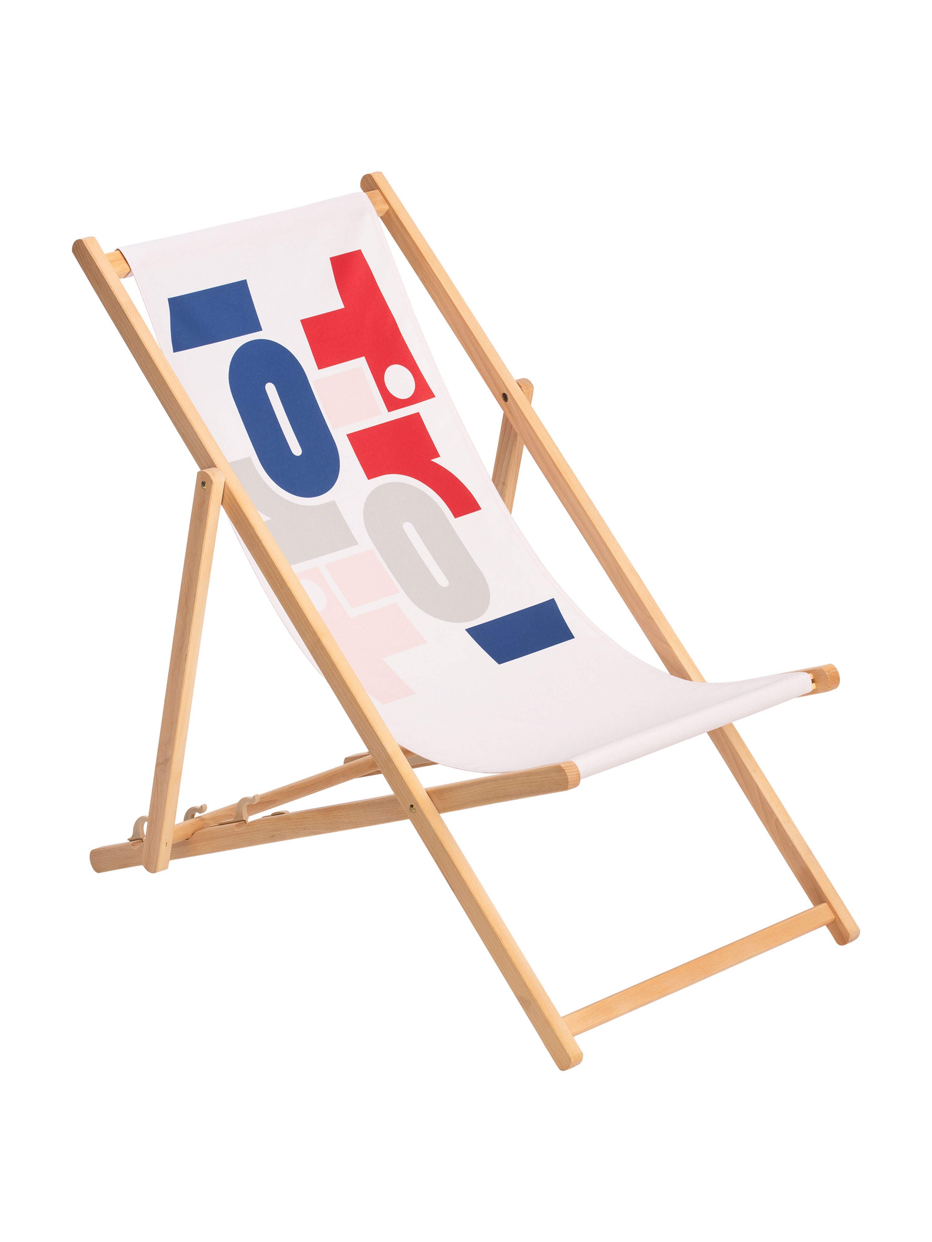 Vorderansicht vom Liegestuhl mit "Tirol Vertical" Motiv