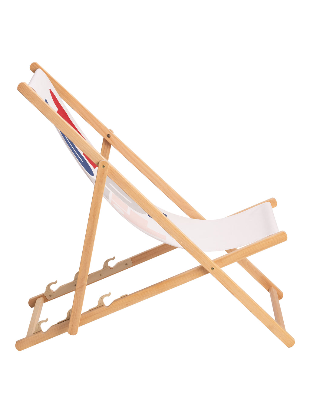 Seitenansicht vom Liegestuhl mit "Tirol-Vertical" Motiv