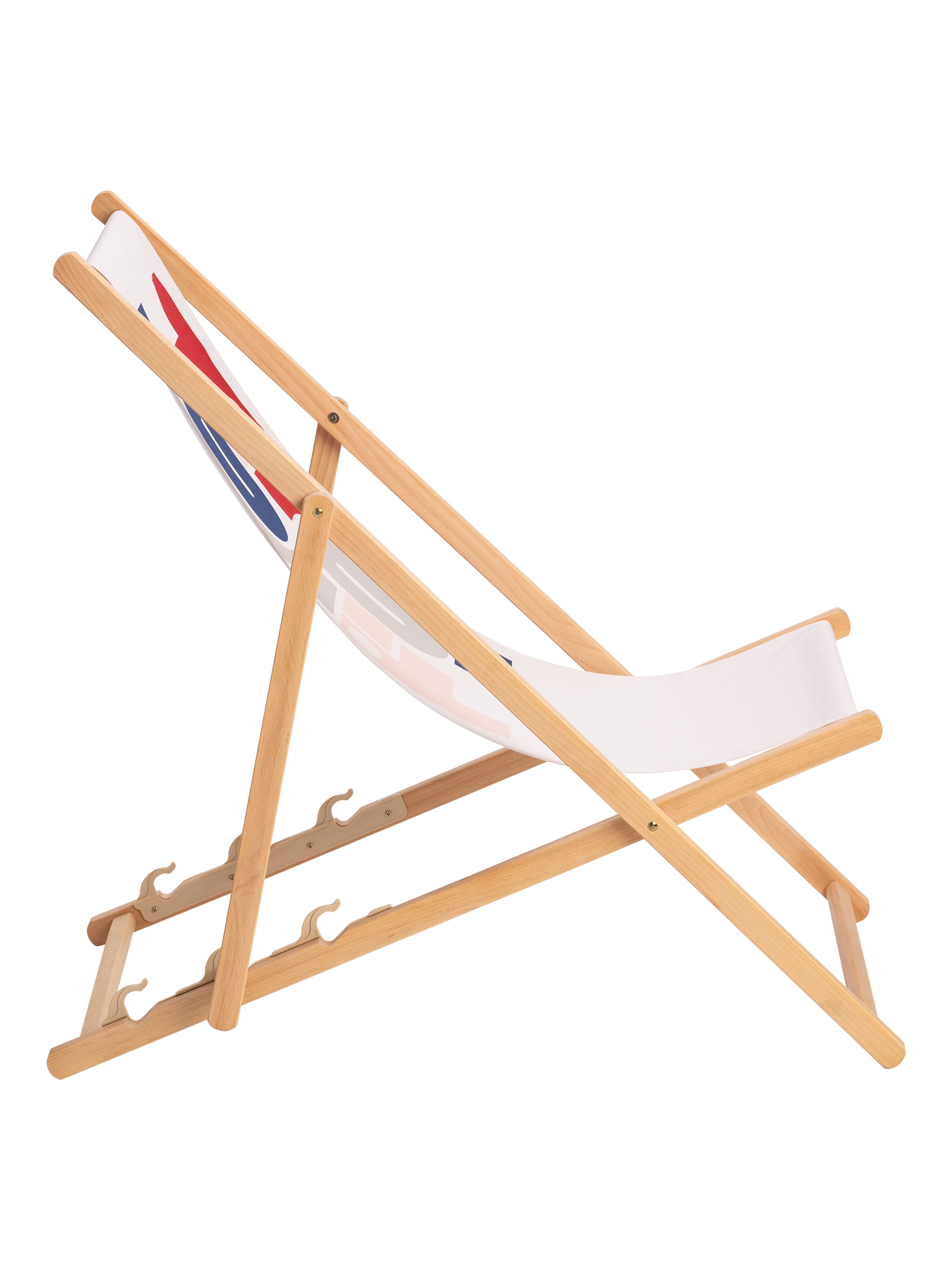 Seitenansicht vom Liegestuhl mit "Tirol-Vertical" Motiv