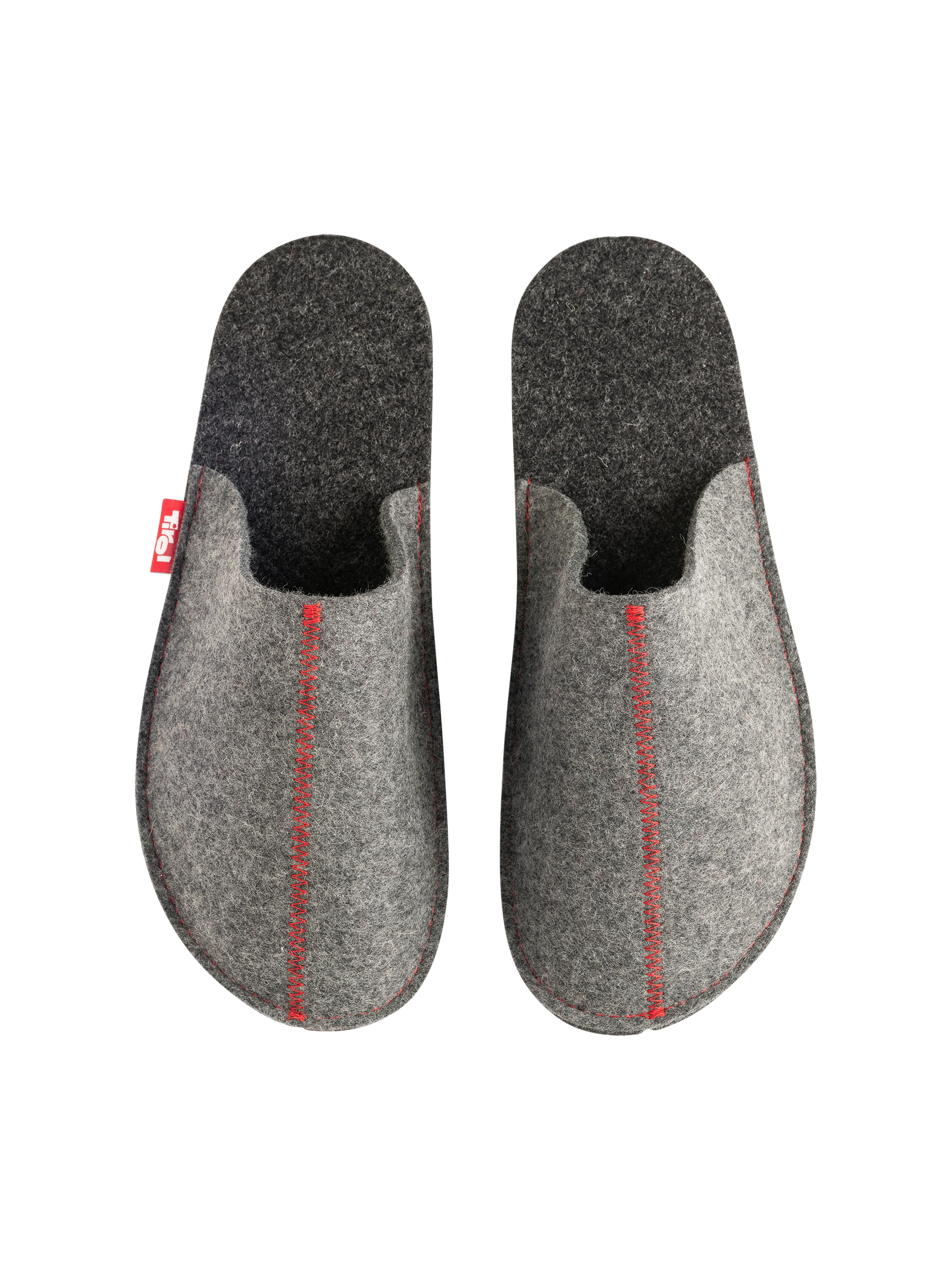 Filzpatschen "Harald" in Grau mit roter Ziernaht