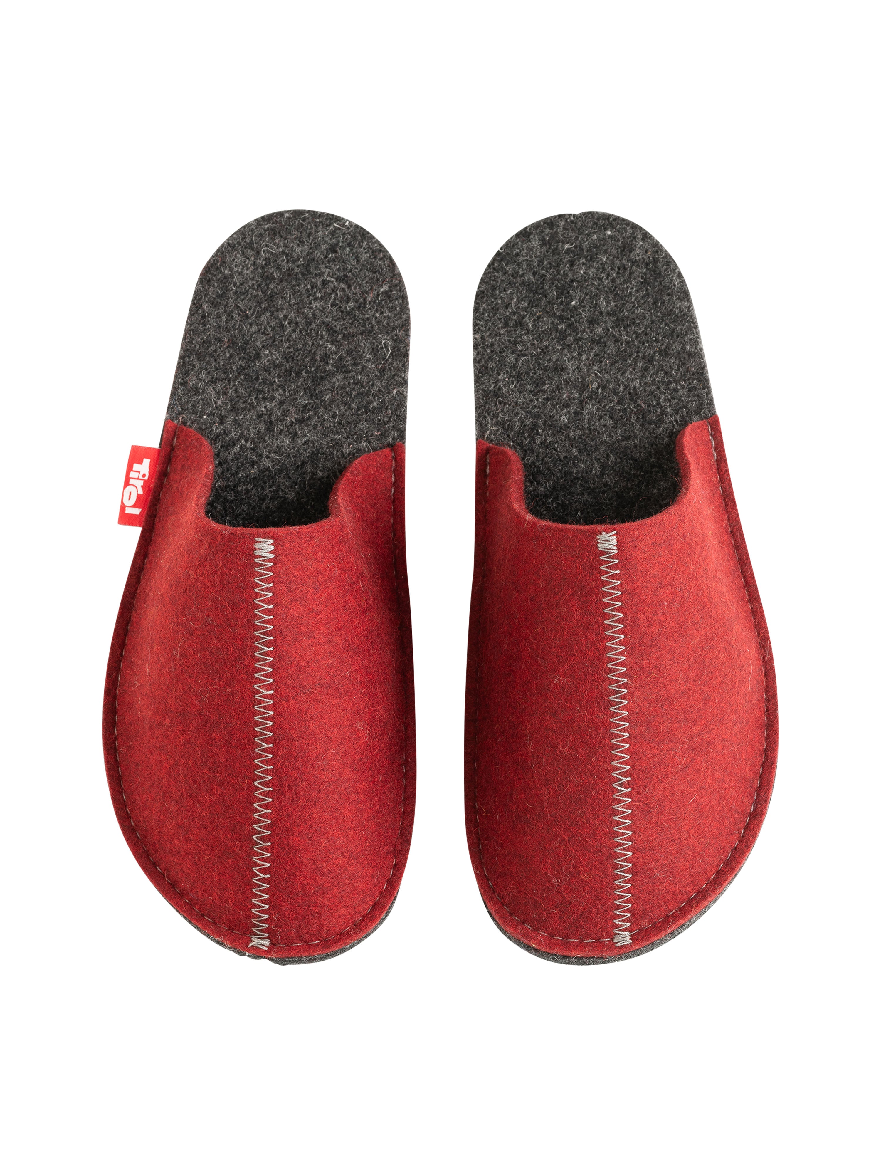 Filzpatschen "Rosi" in Rot mit grauer Ziernaht