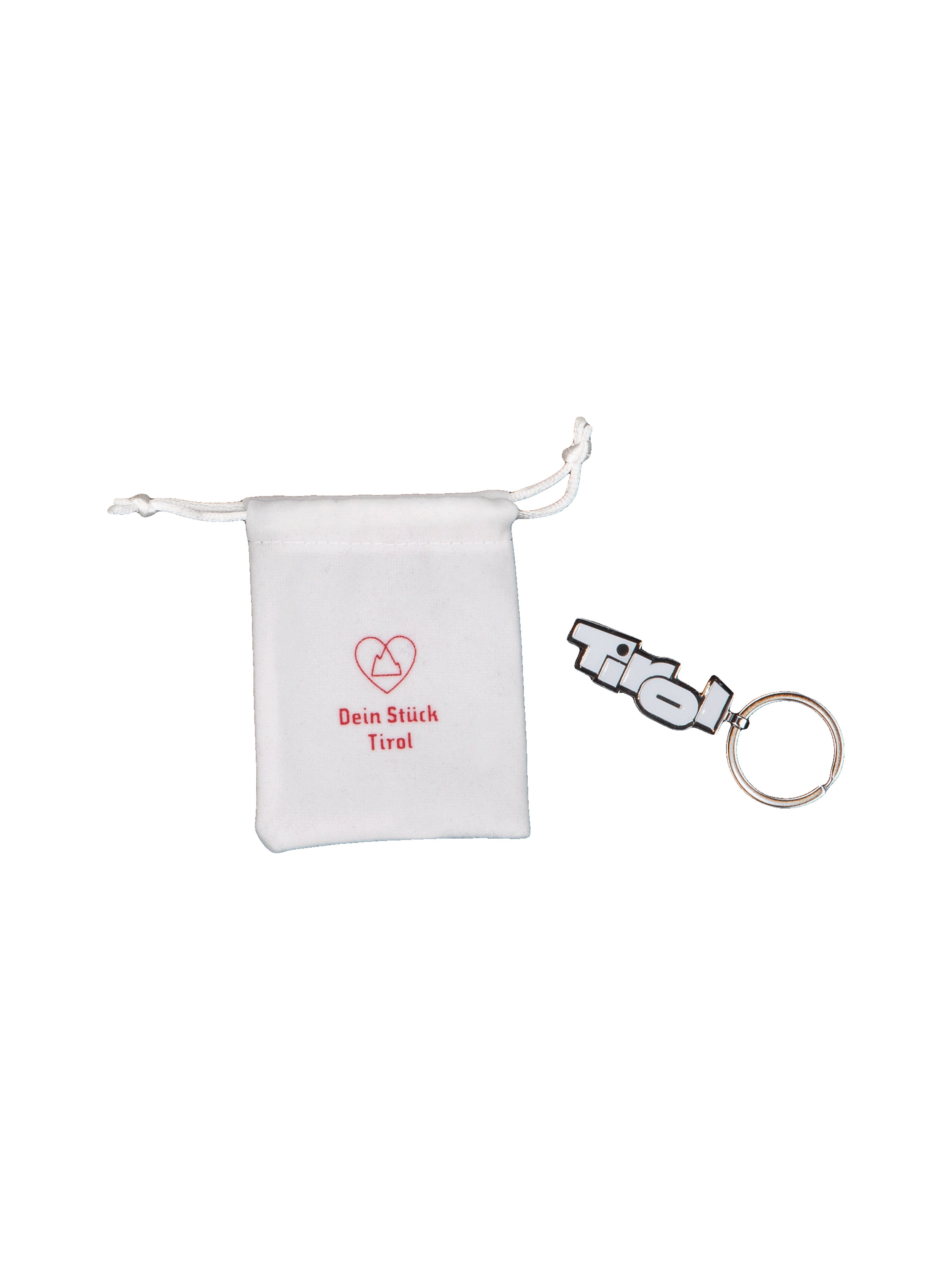 Schlüsselanhänger "Tirol" mit Soft-Emaille Logo mit Geschenksäckchen in Weiss