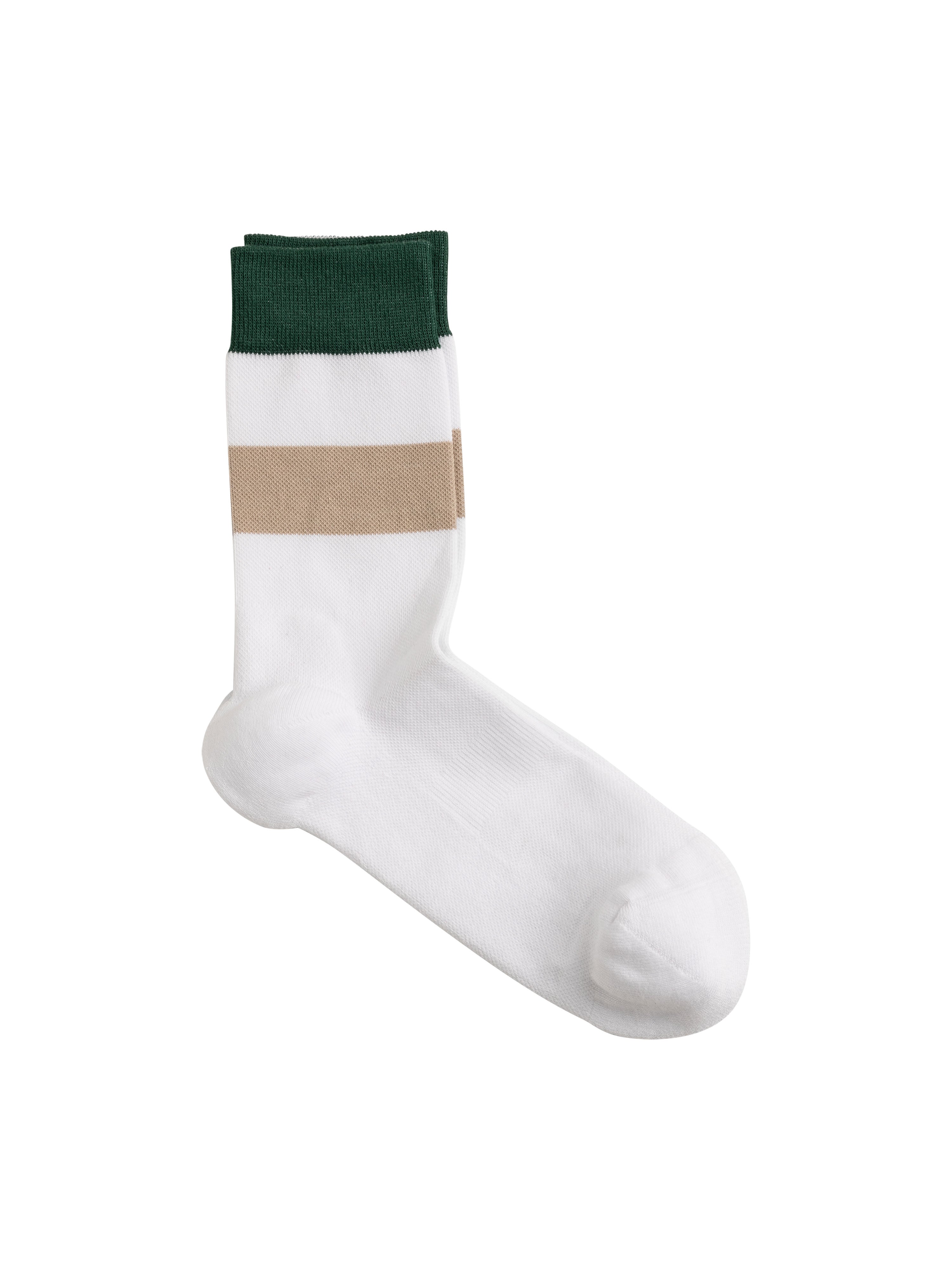 Socken "Andrea" in der Farbe Weiß und Grün Beigen Streifen oben am Bund