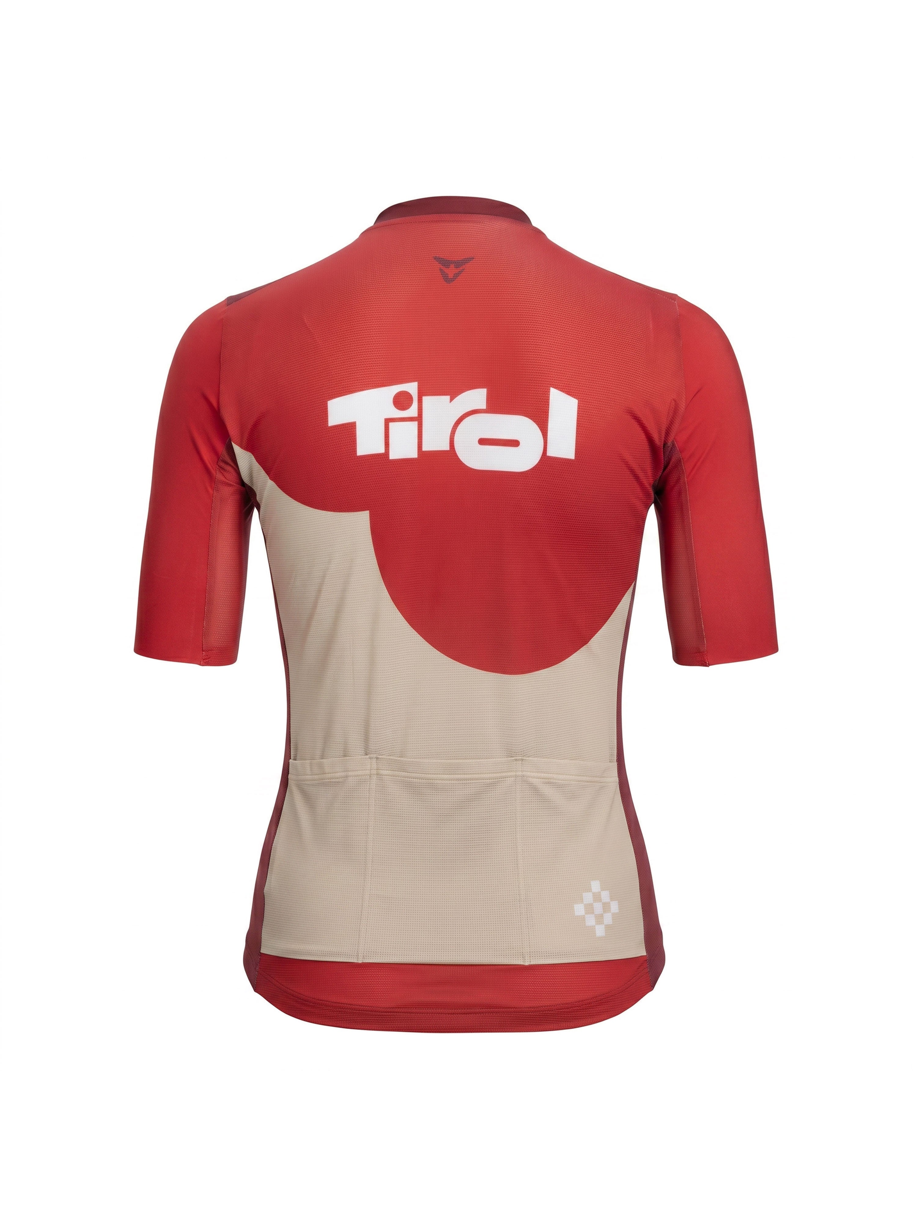 Rückseite des Tirol Trikot für Damen "Kaunertal" in Rot-Beige mit großem Tirol-Logo