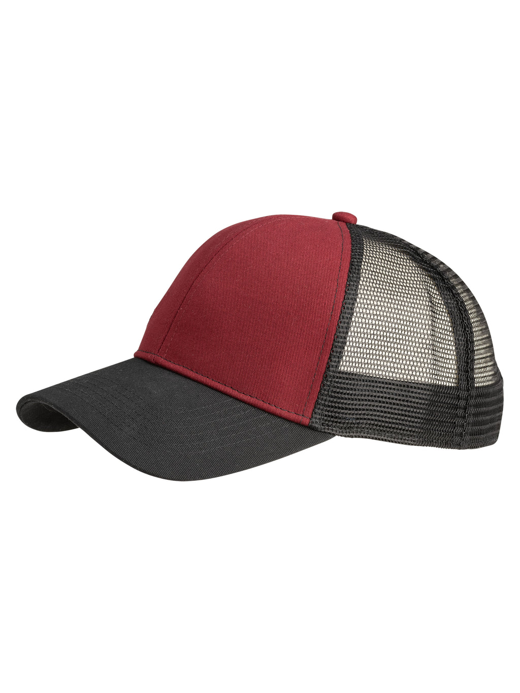 Tucker Cap "Manny" in Rot mit Schwarz  gebogenem Schirm mit Ziernähten