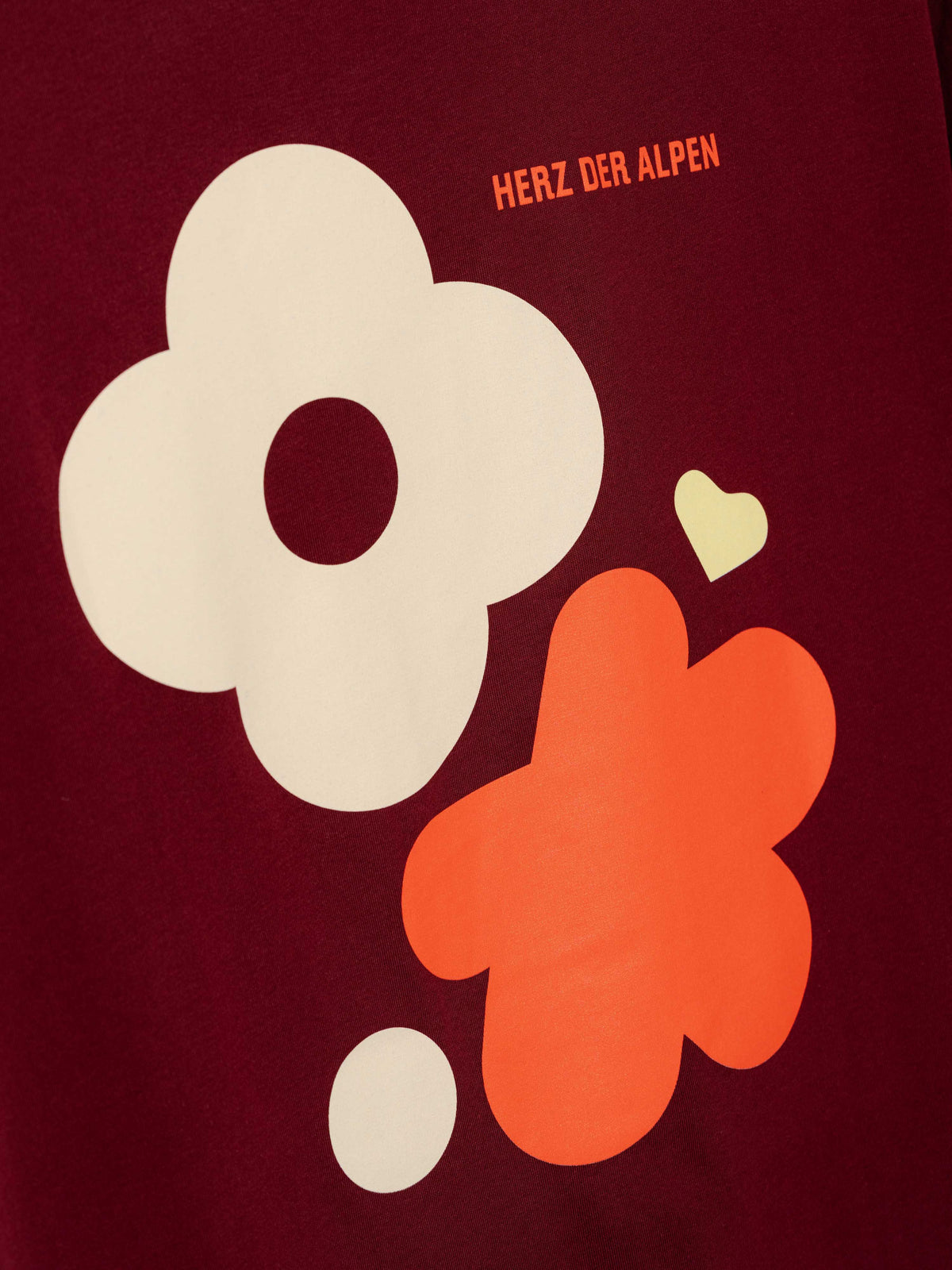 Unisex T-Shirt "Avery" in Burgund mit Traditionsmotiv Blumen