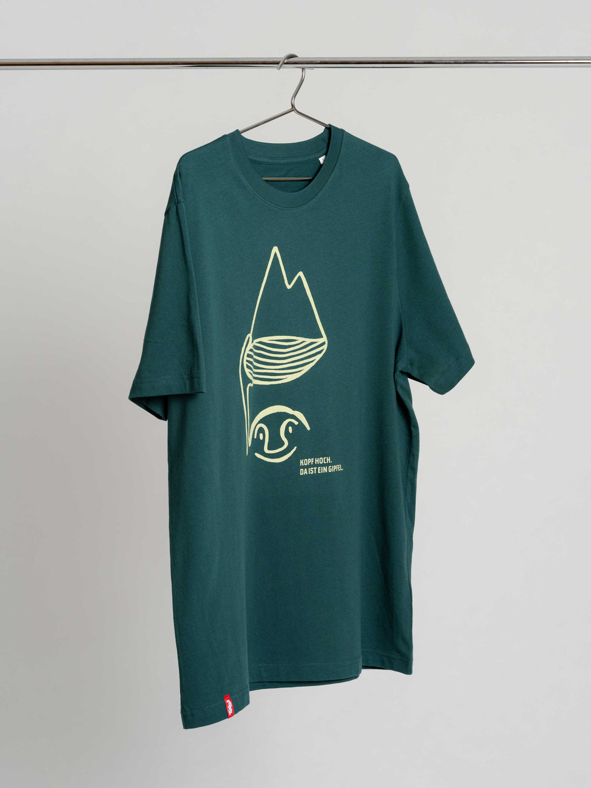 Unisex T-Shirt "Kopf hoch" in Dunkelgrün mit Line-Art-Print