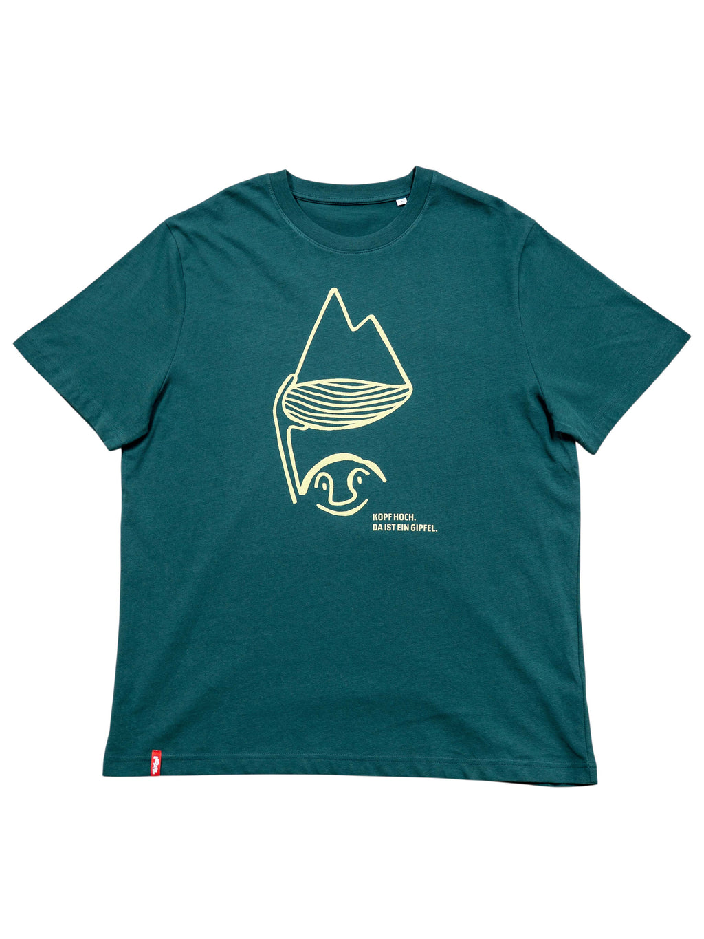 Vorderseite vom Unisex T-Shirt "Kopf hoch" in Dunkelgrün